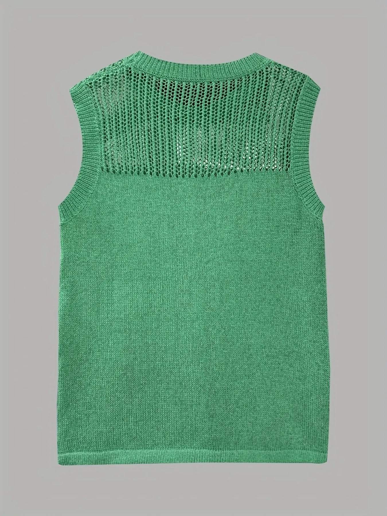 Openwork Round Neck Sweater Vest - Trendsi - Flyclothing LLC