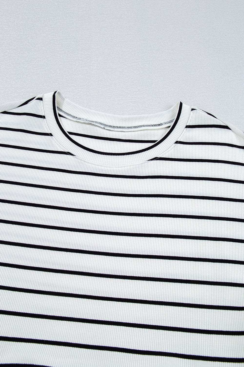 Stripe Ruffle Denim Patchwork Round Neck Mini Dress - Trendsi - Flyclothing LLC