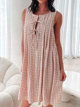 Tied Front Sleeveless Plaid Dress - Trendsi - Flyclothing LLC