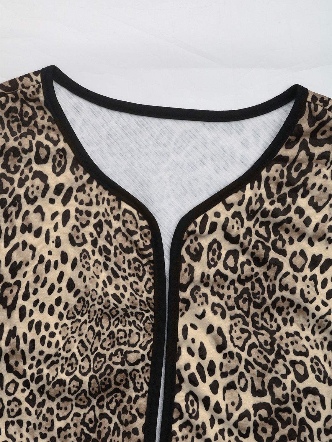 Perfee Leopard Open Front Long Sleeve Jacket - Trendsi - Flyclothing LLC