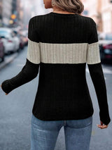 Color Block Round Neck Long Sleeve Top - Trendsi - Flyclothing LLC