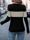 Color Block Round Neck Long Sleeve Top - Trendsi - Flyclothing LLC