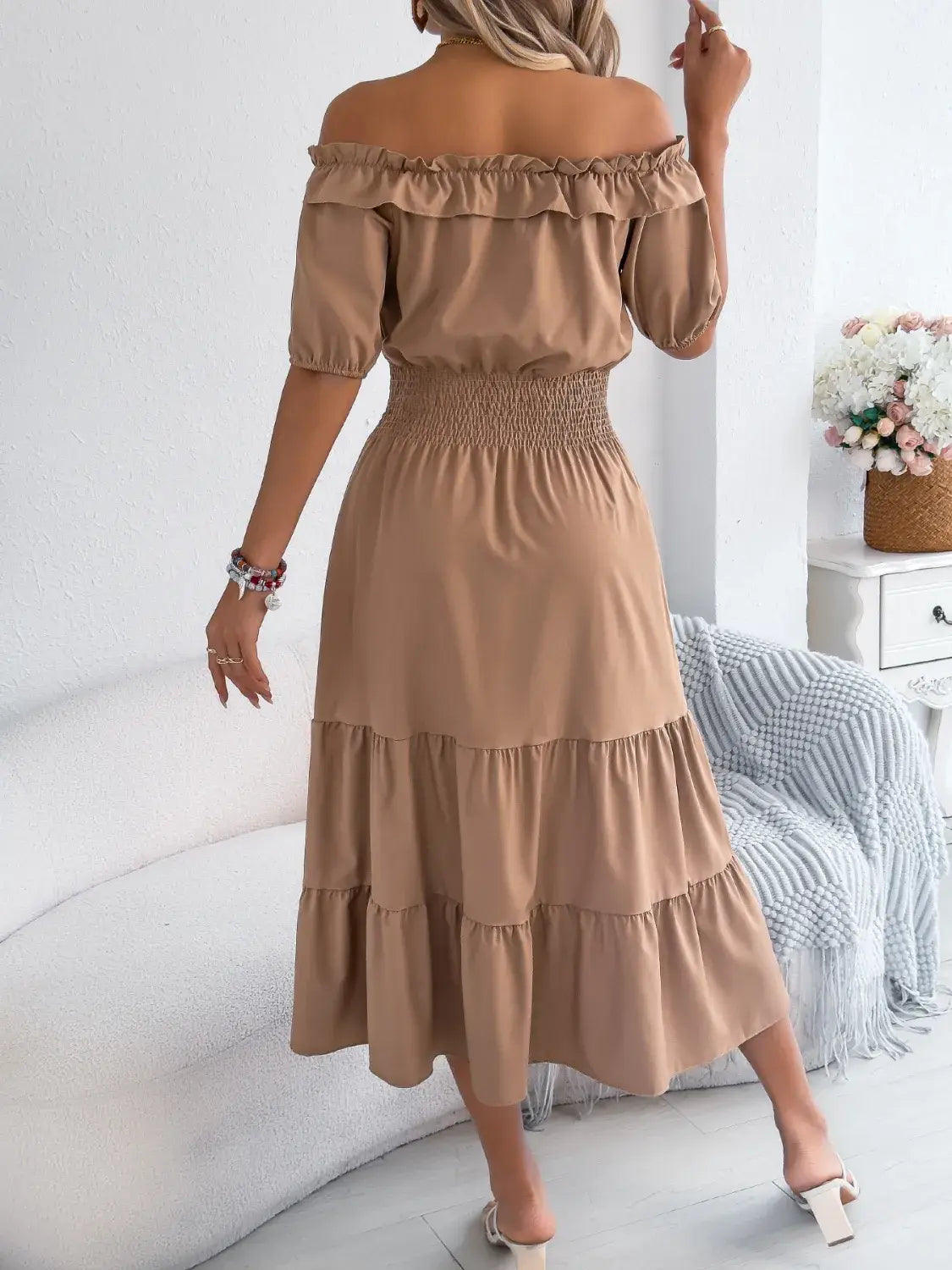 Smocked Off-Shoulder Tiered Dress - Trendsi - Flyclothing LLC