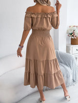 Smocked Off-Shoulder Tiered Dress - Trendsi - Flyclothing LLC