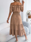 Smocked Off-Shoulder Tiered Dress - Trendsi - Flyclothing LLC