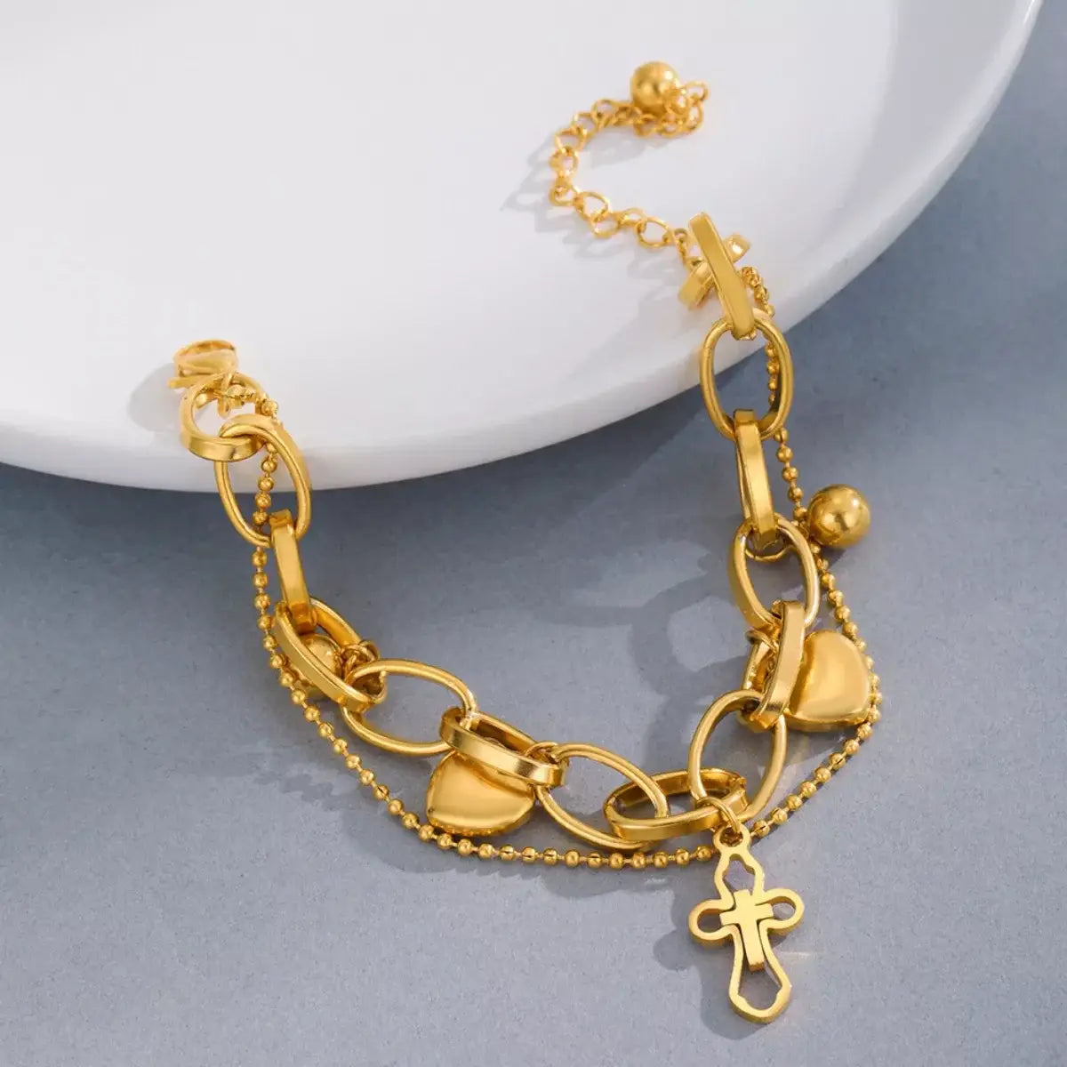 Cross and Heart Charm Bracelet - Trendsi - Flyclothing LLC