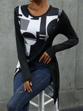 Geometric Round Neck Long Sleeve T-Shirt - Trendsi - Flyclothing LLC