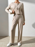 Half Button Long Sleeve Top and Pants Set - Trendsi
