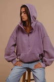 BiBi Stitch Detailed Elastic Hem Half Zip Fleece Hoodie - Trendsi - Flyclothing LLC