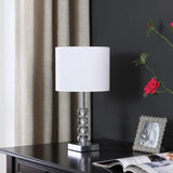 18" Silver Metal and Glass Orbs Table Lamp With White Drum Shade - Homeroots