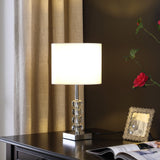 18" Silver Metal and Glass Orbs Table Lamp With White Drum Shade - Homeroots