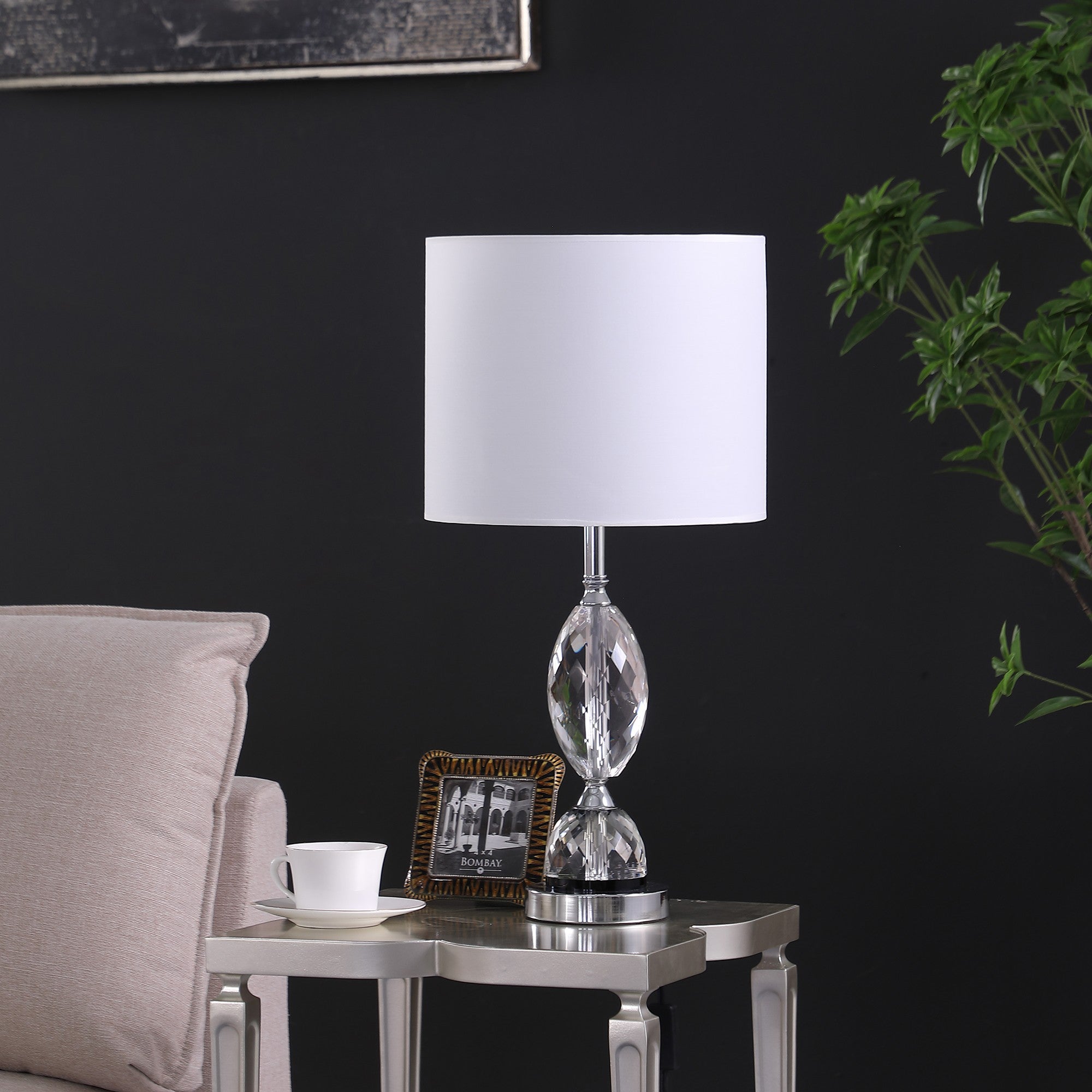 24" Silver Crystal Standard Table Lamp With White Shade - Homeroots - Flyclothing LLC