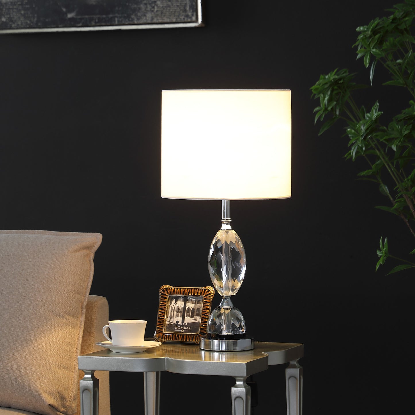 24" Silver Crystal Standard Table Lamp With White Shade - Homeroots - Flyclothing LLC