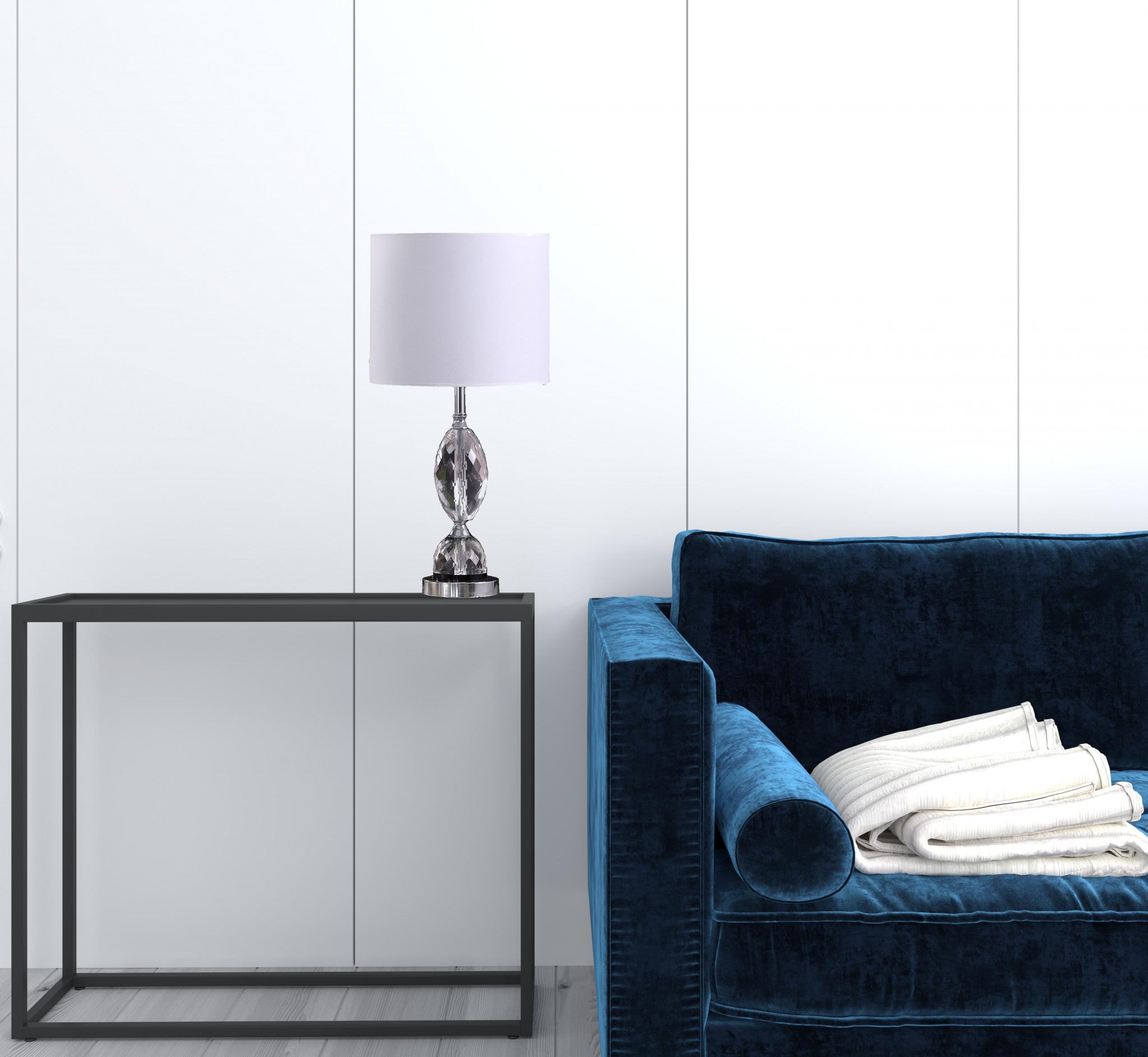 24" Silver Crystal Standard Table Lamp With White Shade - Homeroots - Flyclothing LLC