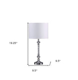 19" Silver Metal and Faux Crystal Table Lamp With White Drum Shade - Homeroots