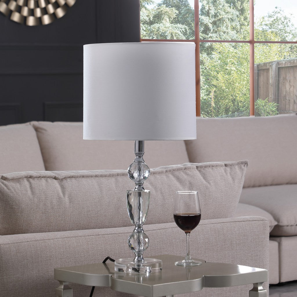 24" Clear Cut Faux Crystal Glam Table Lamp With White Classic Drum Shade - Homeroots - Flyclothing LLC