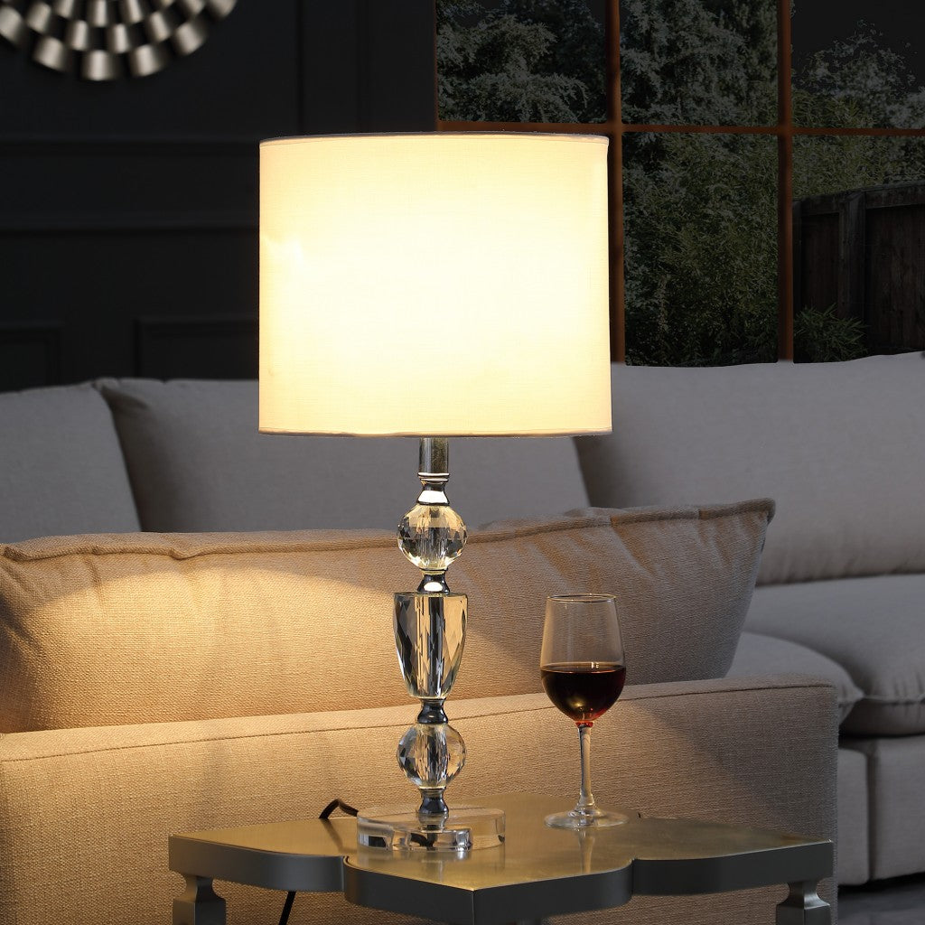 24" Clear Cut Faux Crystal Glam Table Lamp With White Classic Drum Shade - Homeroots - Flyclothing LLC