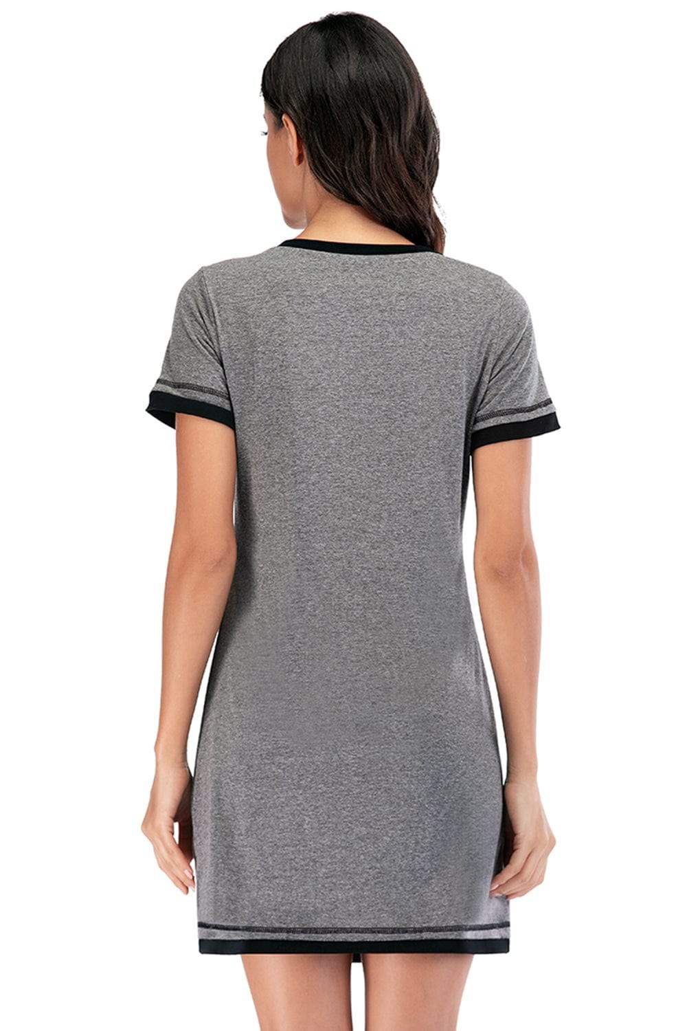 Contrast Trim Short Sleeve Lounge Dress - Trendsi - Flyclothing LLC