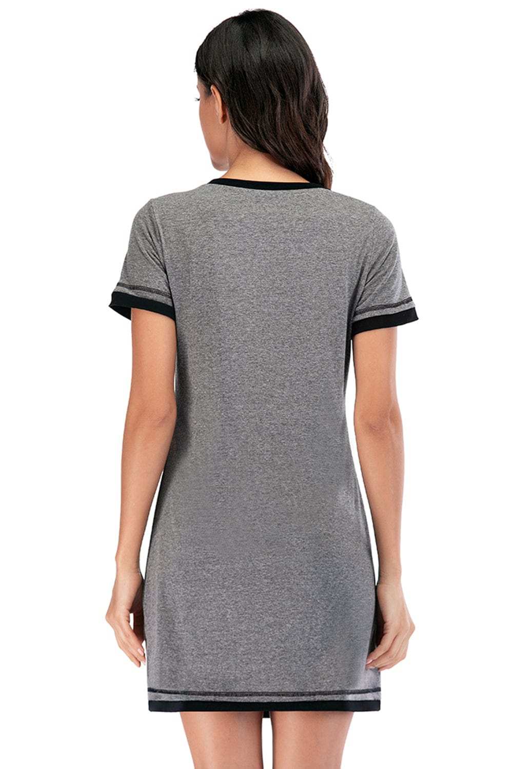 Contrast Trim Short Sleeve Lounge Dress - Trendsi - Flyclothing LLC