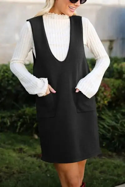 Lovelet Pocketed V-Neck Mini Sweater Overall Dress - Trendsi - Flyclothing LLC