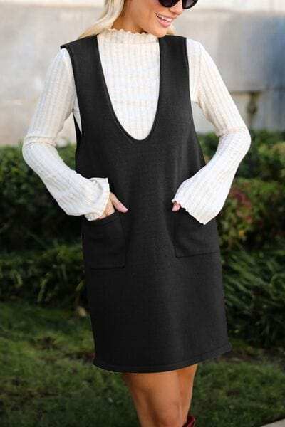 Lovelet Pocketed V-Neck Mini Sweater Overall Dress - Trendsi - Flyclothing LLC