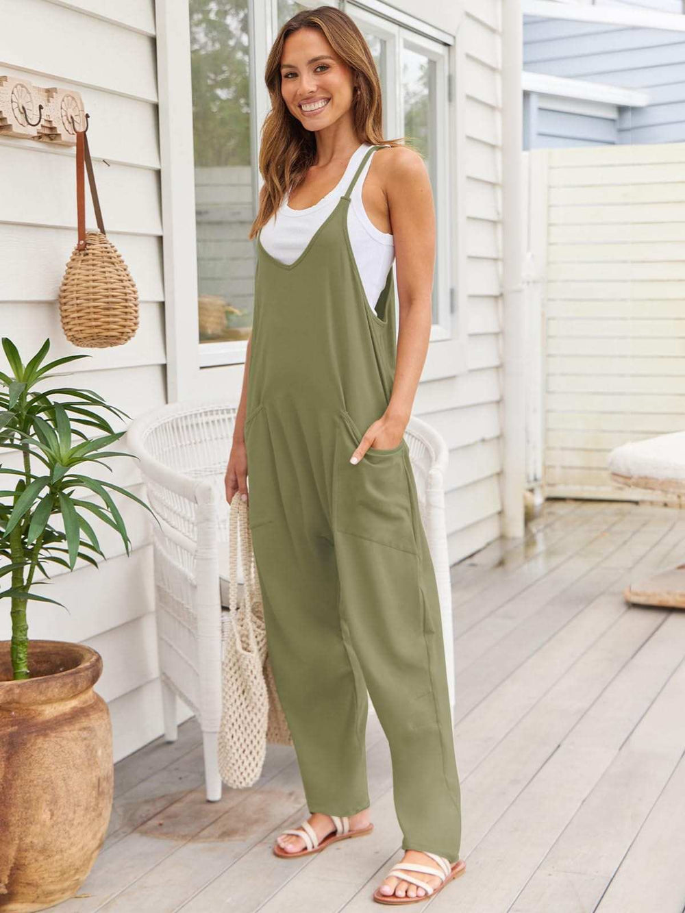 V-Neck Spaghetti Strap Jumpsuit - Trendsi - Flyclothing LLC
