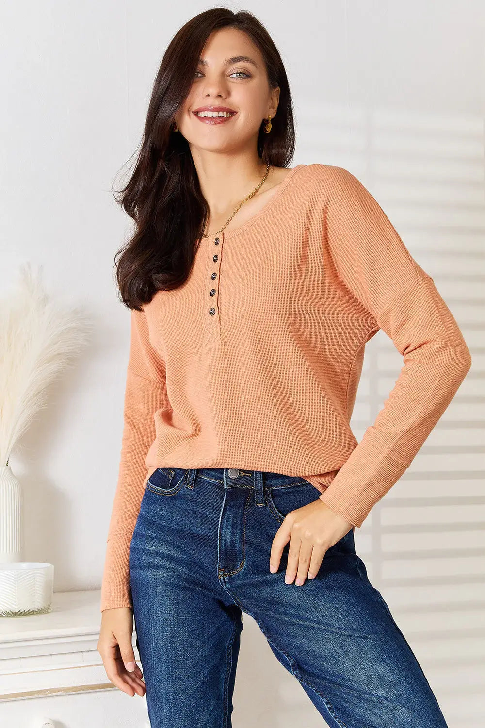 Basic Bae Half Button Long Sleeve Top - ShopBasicbae - Flyclothing LLC