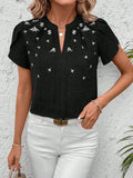 Floral Notched Short Sleeve Blouse - Trendsi - Flyclothing LLC