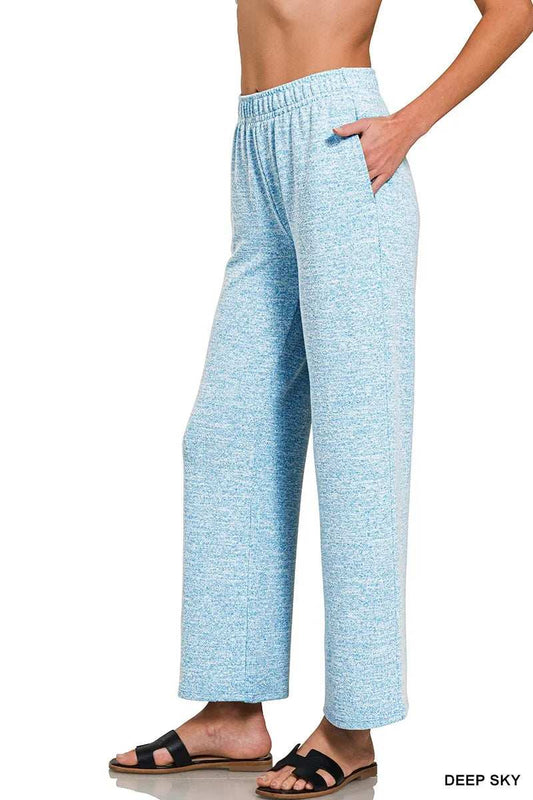 Zenana Soft Melange Hacci Elastic Waistband Lounge Pants - Trendsi - Flyclothing LLC