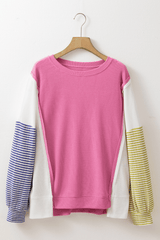Exposed Seam Contrast Long Sleeve Sweatshirt - Trendsi - Flyclothing LLC