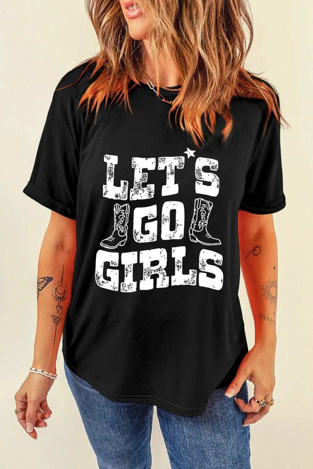 Letter Graphic Round Neck Short Sleeve T-Shirt - Trendsi - Flyclothing LLC