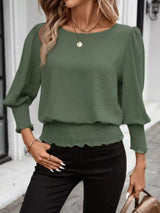 Smocked Waist Round Neck Blouse - Trendsi - Flyclothing LLC