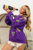 BiBi Fleur De Lis Sequin Patches Mardi Gras Sweatshirt - Trendsi - Flyclothing LLC