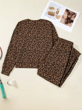 Striped Trim Leopard Long Sleeve Top Drawstring Pant Set - Trendsi - Flyclothing LLC