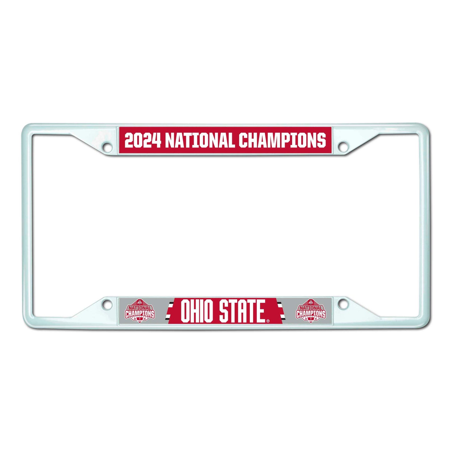 Official Ohio State 2024 National Champions Logo 6.25"x12.25" License Plate Frame - White - Ohio State Buckeyes - Flyclothing LLC