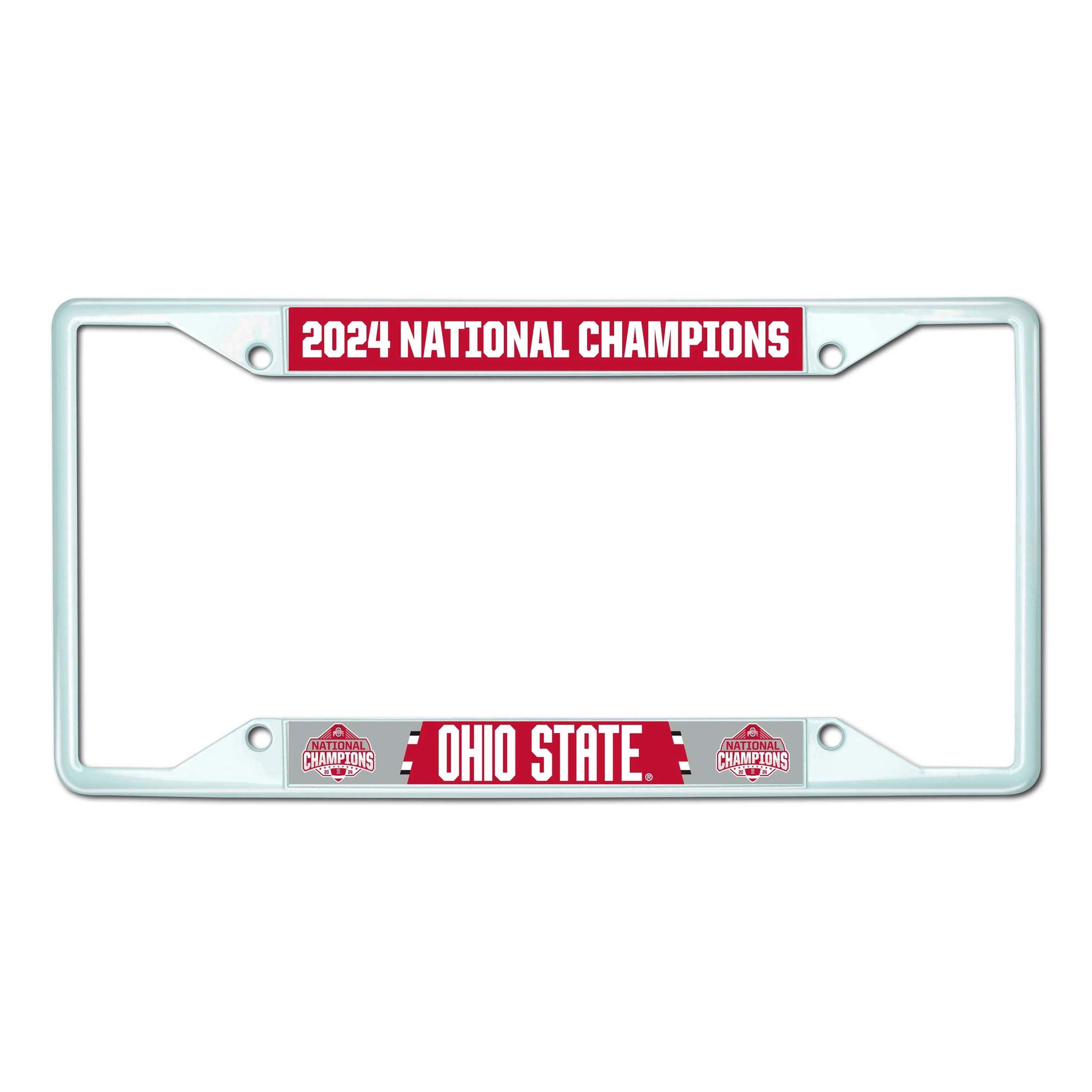Official Ohio State 2024 National Champions Logo 6.25"x12.25" License Plate Frame - White - Ohio State Buckeyes - Flyclothing LLC