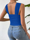 Textured Square Neck Wide Strap Tank - Trendsi - Flyclothing LLC