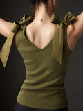 V-Neck Tie Shoulder Tank - Trendsi - Flyclothing LLC
