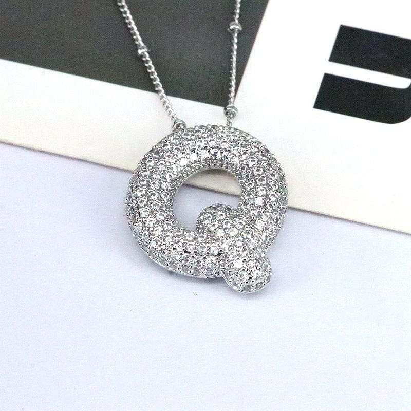 Copper Inlaid Zircon Letter Pendant Necklace - Trendsi - Flyclothing LLC