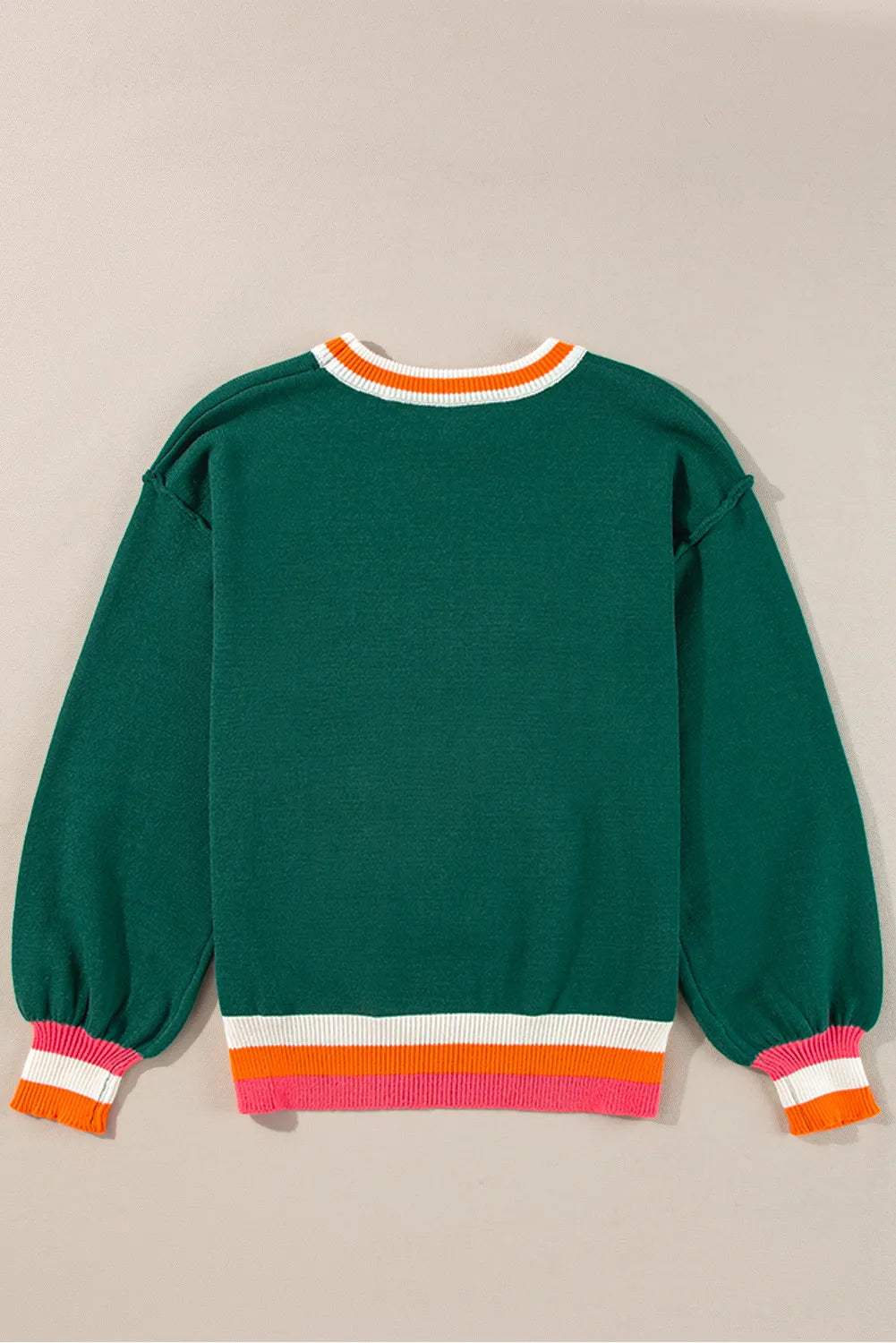 Contrast Round Neck Long Sleeve Sweater - Trendsi - Flyclothing LLC