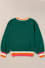 Contrast Round Neck Long Sleeve Sweater - Trendsi - Flyclothing LLC