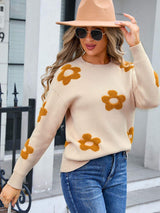 Angel Wings Flower Round Neck Long Sleeve Sweater - Trendsi - Flyclothing LLC