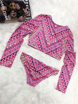 Printed Long Sleeve Top and Brief Swim Set - Trendsi - Flyclothing LLC