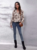 Ruched Printed V-Neck Long Sleeve Blouse - Trendsi - Flyclothing LLC