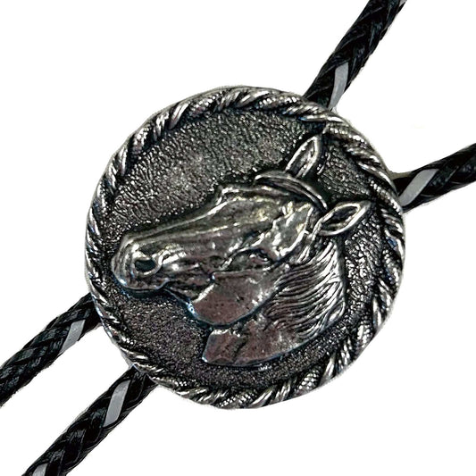 Rockmount Ranch Ware Pewter Horsehead in Round Frame Western Bolo Tie - Rockmount Clothing - Flyclothing LLC