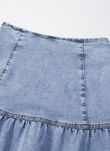 Asymmetric Ruffle Overlay Denim Mini Skirt - Trendsi - Flyclothing LLC