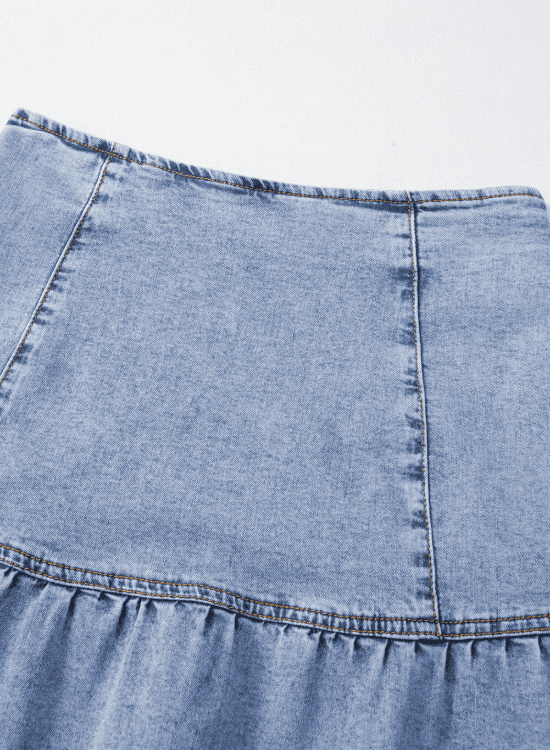Asymmetric Ruffle Overlay Denim Mini Skirt - Trendsi - Flyclothing LLC