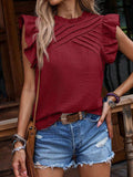 Ruffled Frill Mock Neck Cap Sleeve Blouse - Trendsi - Flyclothing LLC