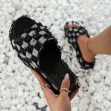 Plaid PU Leather Platform Sandals - Trendsi - Flyclothing LLC