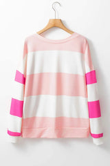 Contrast Color Block Round Neck Long Sleeve Top - Trendsi - Flyclothing LLC